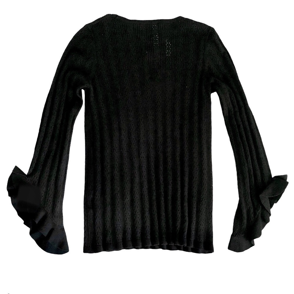 🎁 Philosophy Black Bell-Sleeved Fitted Top Lightweight Crochet Sweater Size M